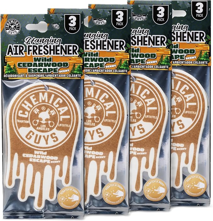 Hanging Car Air Freshener 12-Pack, Wild Cedarwood Escape Warm, Woody & Earthy Cedarwood Fragrance, Rearview Mirror Paper Fresheners for Cars, Trucks, SUVs & Boats