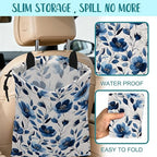 Car Trash Bag Watercolor Blue Flowers Leak-Proof Car Garbage Bag with Drawstring Foldable Canvas Trash Bin with Adjustable Buckle for Car Accessories