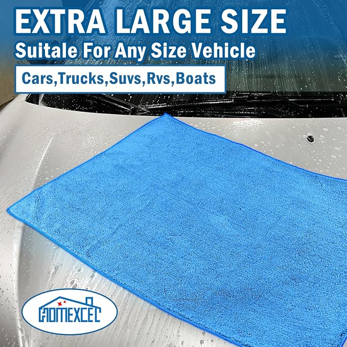 Car Drying Towels, 2 Pack Professional Microfiber Towels for Cars, Scratch-Free, Highly Absorbent Drying Towel for Cars, SUVs, RVs, Trucks, and Boats, 31 x 24 inch, Blue