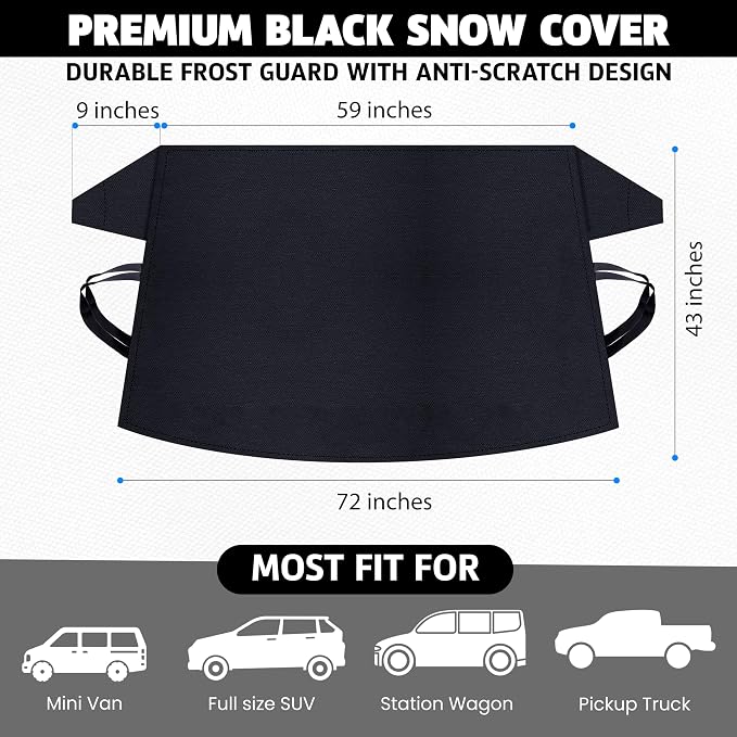 Truck Windshield Cover for Ice and Snow | SUV Snow Cover - Frost Cover Gives Protection from Snow and Ice | Car Cover for Snow | Winter Car Accessories | X-Large 72" x 43"