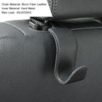 Car Seat Headrest Hook 4 Pack Metal Core Hanger Universal Car Storage Organizer for Handbag Purse Coat S Type Leather Black
