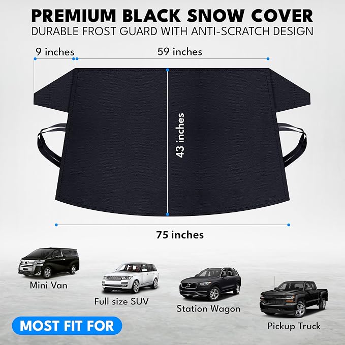 Truck Windshield Cover for Ice and Snow, SUV Snow Cover, Frost Cover Gives Protection from Snow and Ice, Car Cover for Snow, Winter Car Accessories | XX-Large (75" x 43")