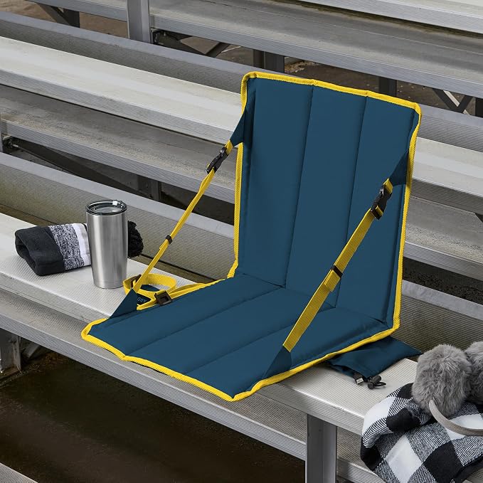 Heated Stadium Seat, Foldable, Lightweight with Carrying Strap, Foam Cushion for Comfort, Adjustable, Back Support, Multi-Functional Use As Stadium Seat or Seat Pad, Navy/Yellow