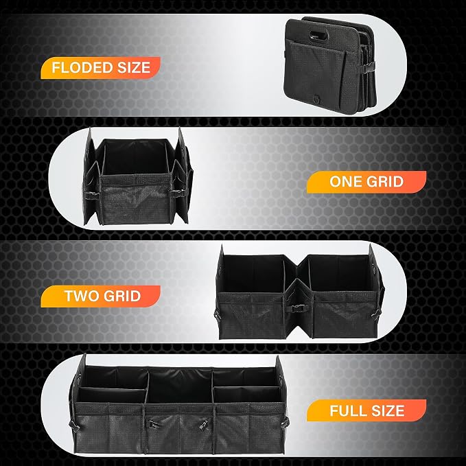 Multi Compartments Collapsible Car Trunk Organizer, 600D Waterproof Oxford Polyester 50L Car Storage with Adjustable Strap & Anti-slip Bottom, for SUV, Truck, Black New