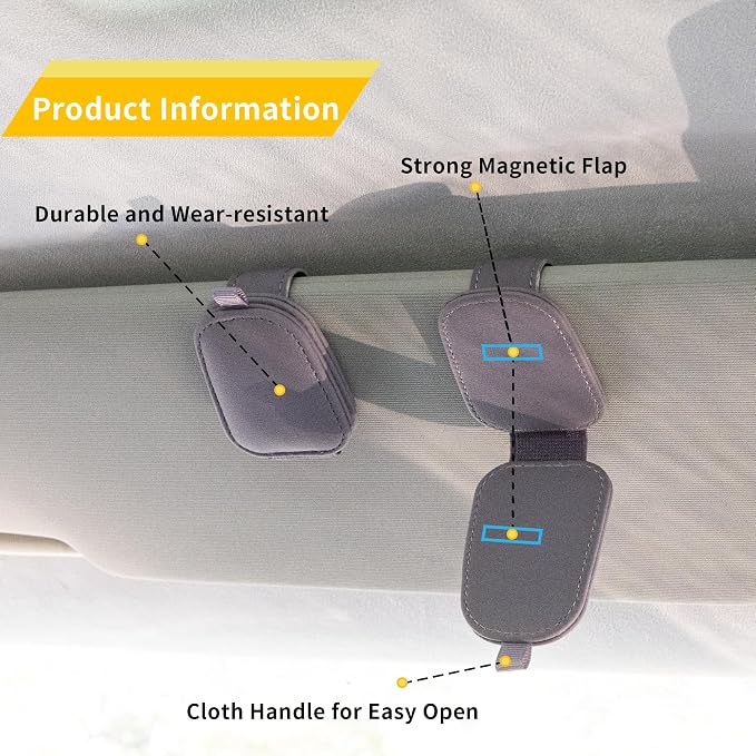 Magnetic Leather Sunglasses Holder for Car, 2 Packs (Purple) | Magnetic Car Visor Accessories