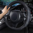Line Rider Microfiber Leather Sporty 14.5-15 inch Steering Wheel Cover Universal Fits for 95% Truck,SUV,Cars, Anti-Slip Safety Comfortable Design (Black Carbon Fiber)