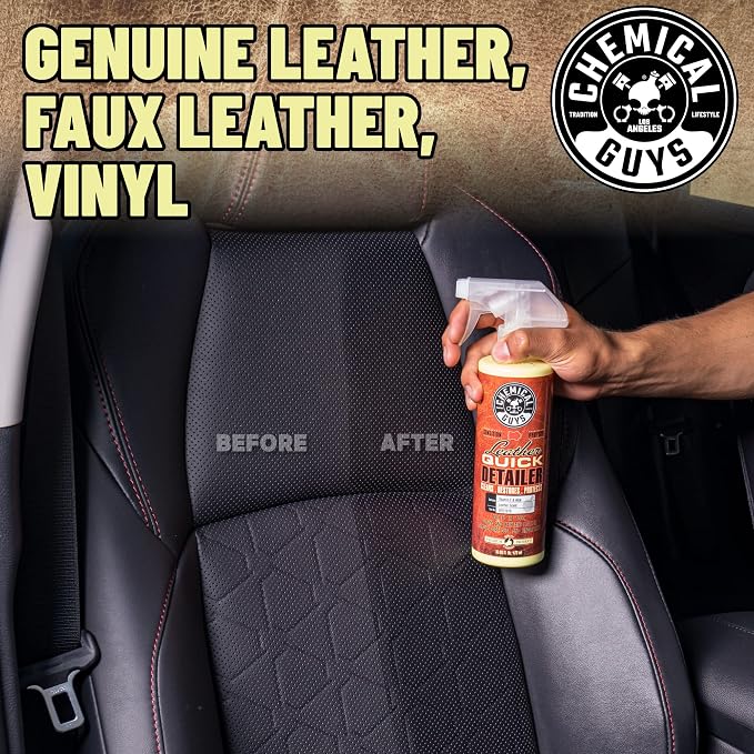 Leather Quick Detailer - Interior Cleaner and Conditioner for Natural, Synthetic, Pleather, and More, Safe for Car Seats, Furniture, Apparel, Shoes & Boots, Leather Scented - 16 fl oz