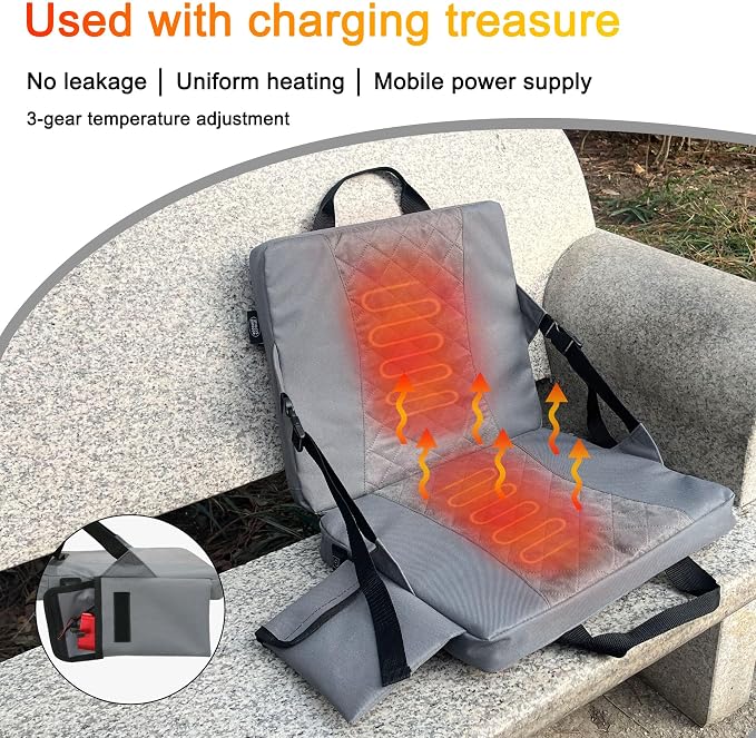 Heated Stadium Seats for Bleachers,Foldable Heated Seat Cushion,Portable Seat Pad,USB Powered Great for Outdoor Sports,Concerts,Camping (No Power Bank) (Grey)
