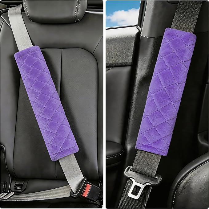 Soft Auto Seat Belt Cover Seatbelt Shoulder Pad Cushions 2 PCS Universal Fit for All Cars and Backpack for a More Comfortable Driving Violet