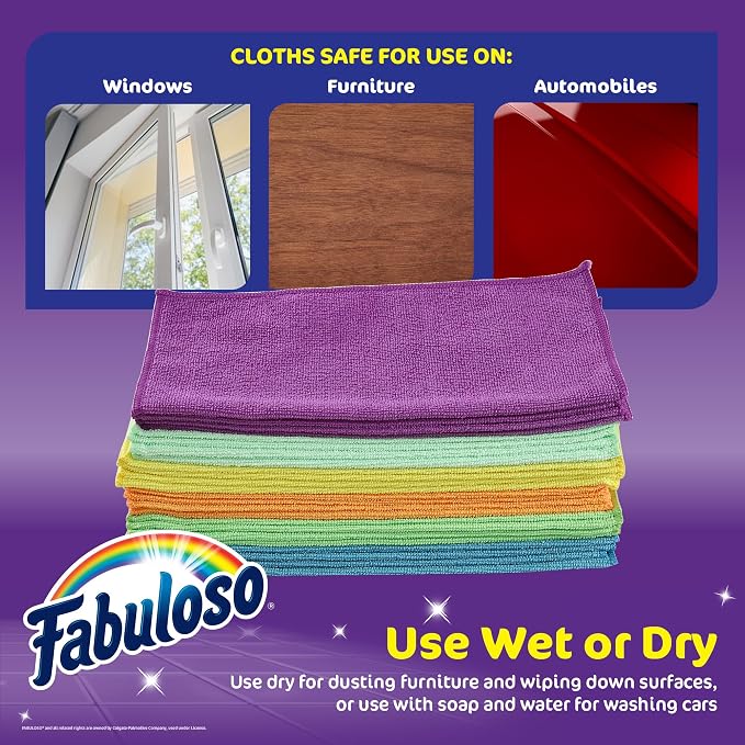 Microfiber Cleaning Cloths for Home & Car, Lint-Free Scratch-Free Rags for Glass, Kitchen & Wood, Reusable Machine Washable, Absorbent for Dusting & Wiping, Rainbow, 13 x 13 in, 12 Count