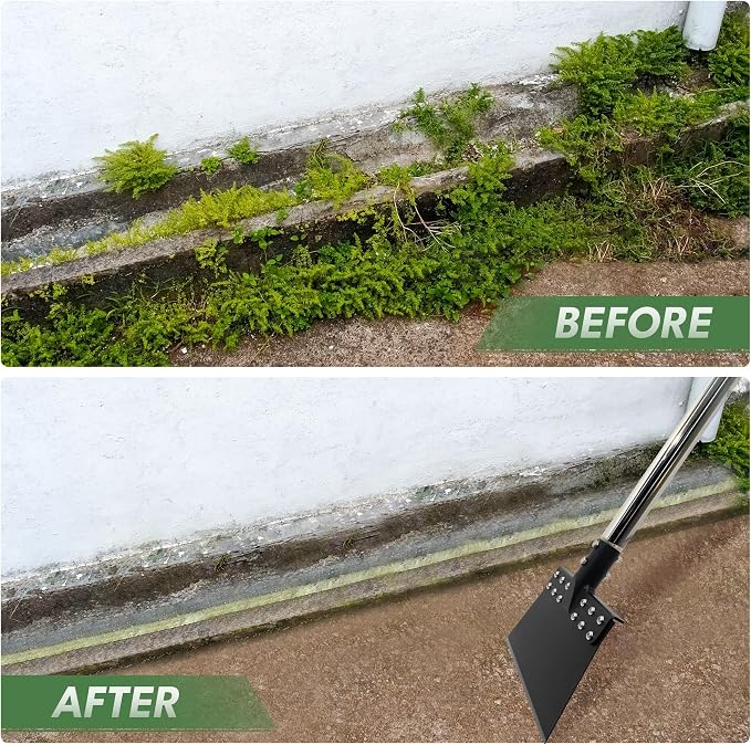 63 Inch One-Piece Handle Weed Scraper Garden Flat Shovel Floor Scraper Long Handle Heavy Duty Multi Weeding Shovel with 11 Inch Spring Steel Blade for Ice, Weed, Dirty, Moss, Lawn Edging