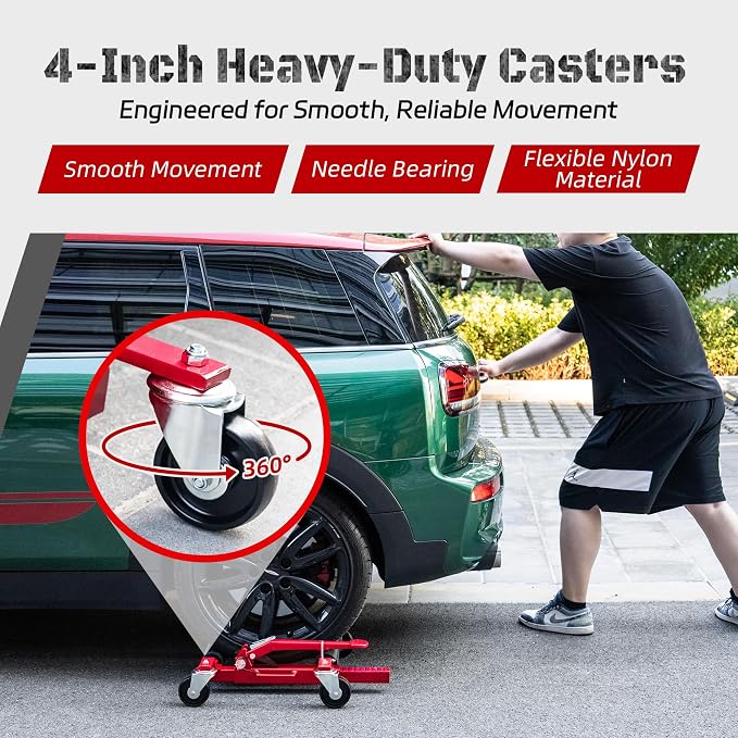 Car Dolly Jack Set of 2, Mechanical 1500-lbs Wheel Dolly, 9'' car Wheel Dolly Positioning Jack, Car Dollies for Vehicle Positioning & Auto Repair Moving, Red