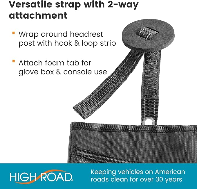 TrimTrash Hanging Car Garbage Bag - Slim and Leakproof Car Trash Bag with Magnetic Closure and Storage Pocket - Attaches to Seat, Glovebox or Console