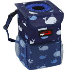 Waterproof Car Trash Can with Lid and Pockets, 1.8 Gal, Blue | Leakproof, Collapsible Multipurpose Car Bin with 3 Side Storage Pockets, Adjustable Straps