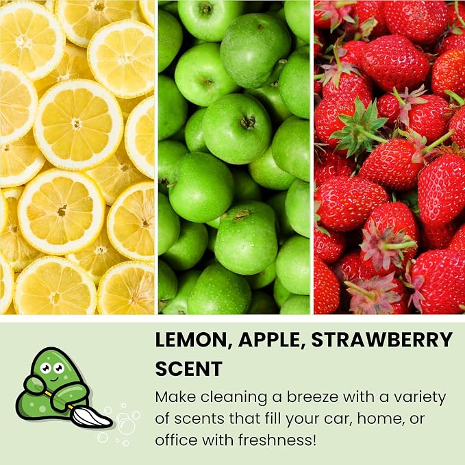 Cleaning Slime | (3 Pack) 1 Lemon, 1 Apple, 1 Strawberry Scented Car Cleaning Gel | Car Interior, Cup Holder, & Keyboard Detailing Tool | Reusable Putty for Loose Dust & Dirt