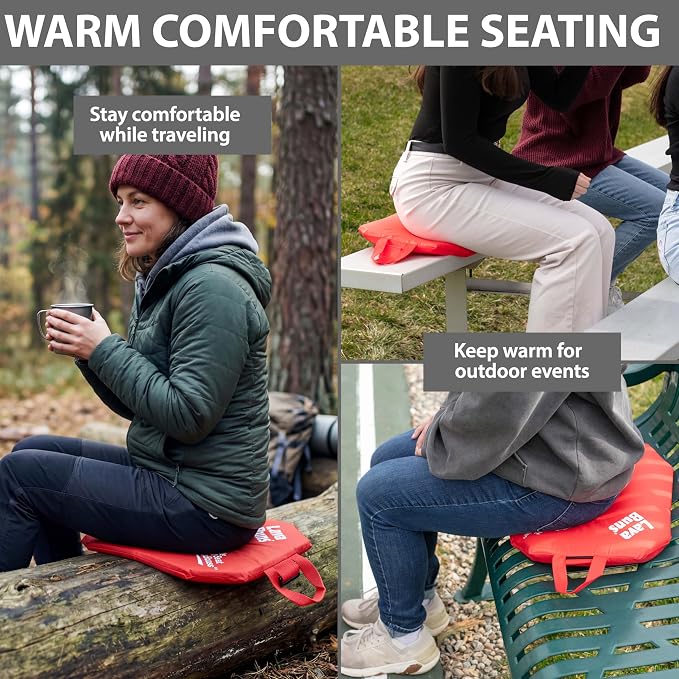 Vesture Lava Buns MicroCore Heated Seat Cushion - Cordless Portable Warmer for Office, Car, Home & Outdoor Events - Fast Even Heat - Soft Red Fabric - No Cords No Batteries - Winter Comfort Pad