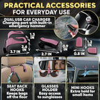 Pink Car Accessories Set, 27 Pieces – Bling Car Accessories for Interior Styling with Rhinestone Details for Daily Use, Universal Fit Kit for Steering Wheel, Vents, Mirror Area, Great Gift for Women