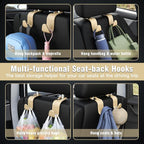 4-Pack Car Headrest Hooks Vehicle Storage Organizer for Purses Handbags Groceries Coats – Heavy Duty 360° Rotating Simple Design Checkered Beige