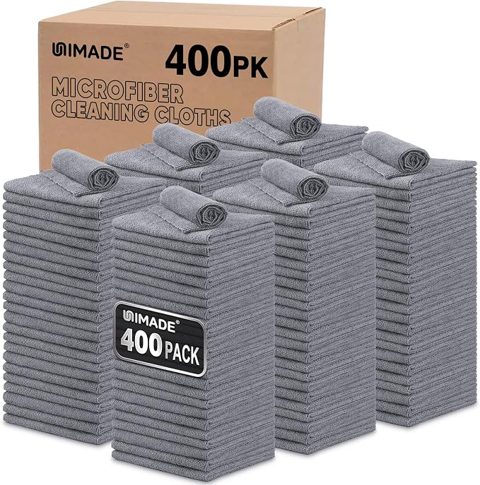 Microfiber Cleaning Cloth, 400 Pack Microfiber Towels for Cars Commercial Grade Work Rags Bulk Detailing Cloth for Automotive Bar Mechanic Restaurant Garage Housekeeping, 11.5"x 11.5", Grey