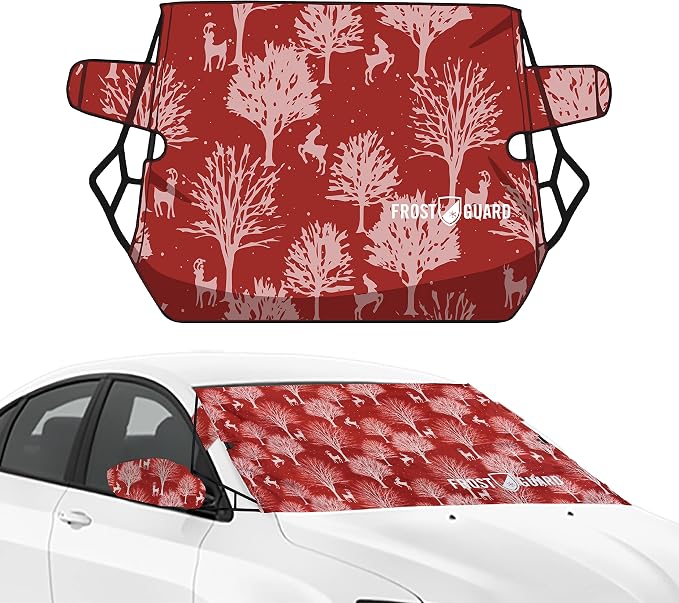 Vortex | Winter Windshield Cover for Ice and Snow, Standard Size (Winterwoods, Red) - Wiper Blade + Side Mirror Covers - Fit-Fast Straps, Security Panels + Storage Pouch - 59 x 41 Inches