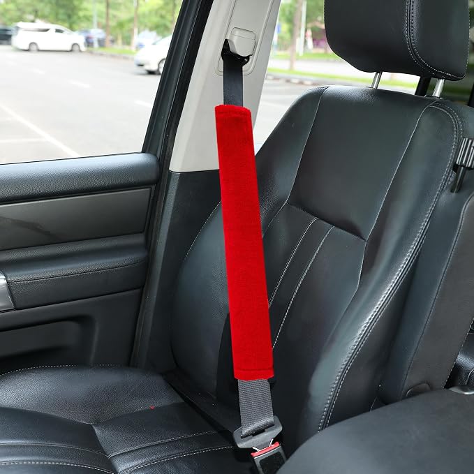 Soft Faux Fur Universal Fit Seatbelt Cover Car Truck SUV Airplane Seat Belt Shoulder Pad for Carmera Backpack Straps Neck Cushion Protector Extra Long 19.7in Red