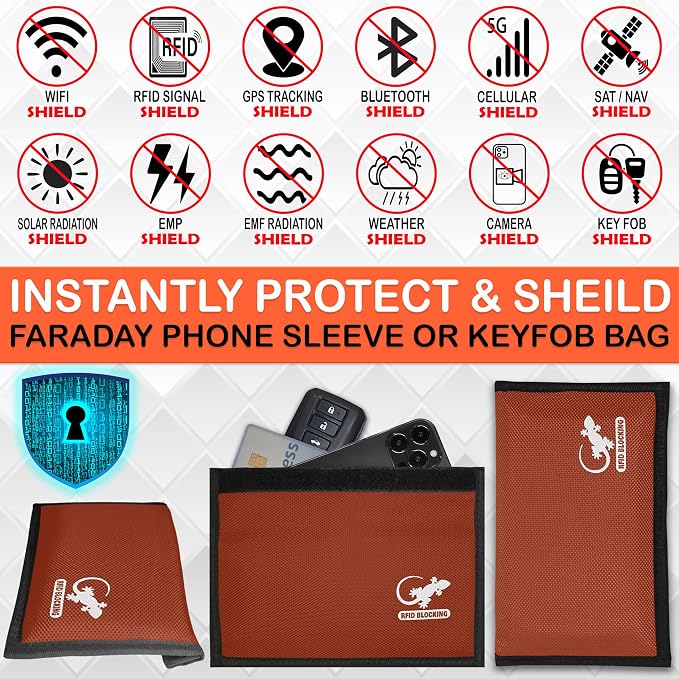Faraday Bag Orange Nylon - Signal Blocker for Cell Phone, Car Key FOB, Data Privacy (ORANGE - NYLON)