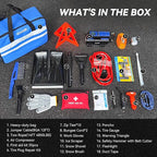 Car Emergency Safety Kit Bag with Digital Air Compressor,Jumper Cables,First Aid Kit, Winter Vehicle Roadside Safety Kit with Detachable Snow Shovel, for Women, Men, Teen
