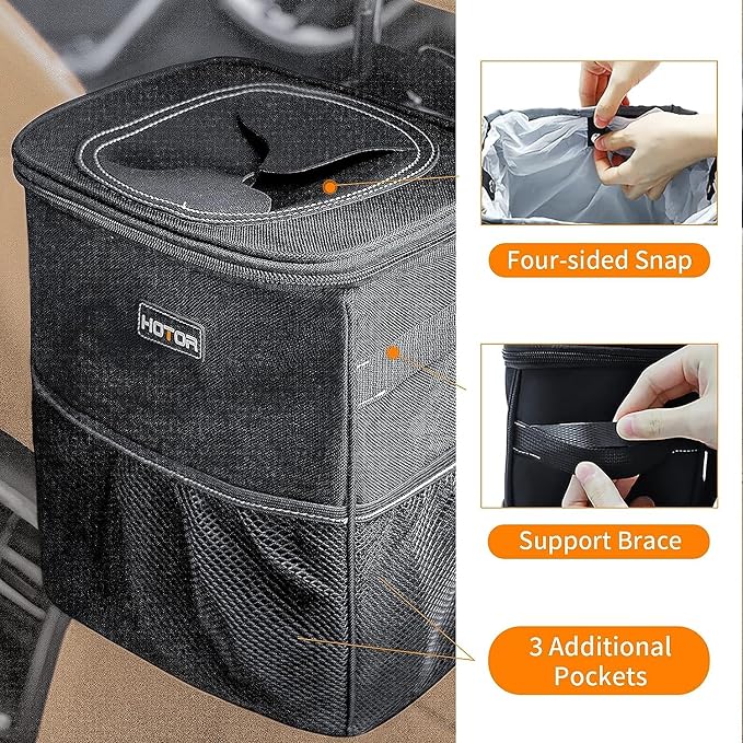 3 Gallons Car Trash Can, Ultra Large Capacity Organizer and Storage with Adjustable Straps & Magnetic Snaps, Waterproof Car Accessory for Interior Car Stuff Storage, Black