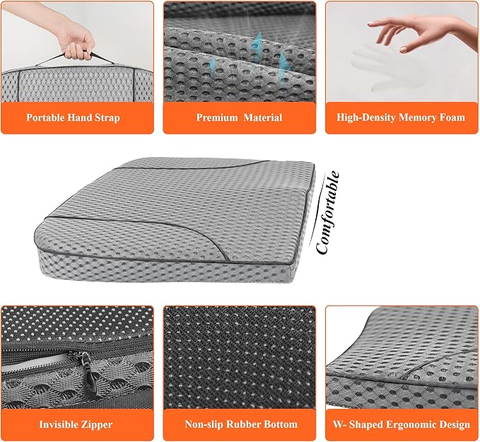 Premium Car Seat Cushion, Memory Foam Driver Seat Cushion to Improve Driving View- Coccyx & Lower Back Pain Relief - Seat Cushion for Car, Truck, Office Chair (4D Mesh Gray)