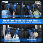 Car Seat Headrest Hook 4 Pack Hanger Universal Vehicle Car Storage Organizer for Handbag Purse Coat S Type Blue