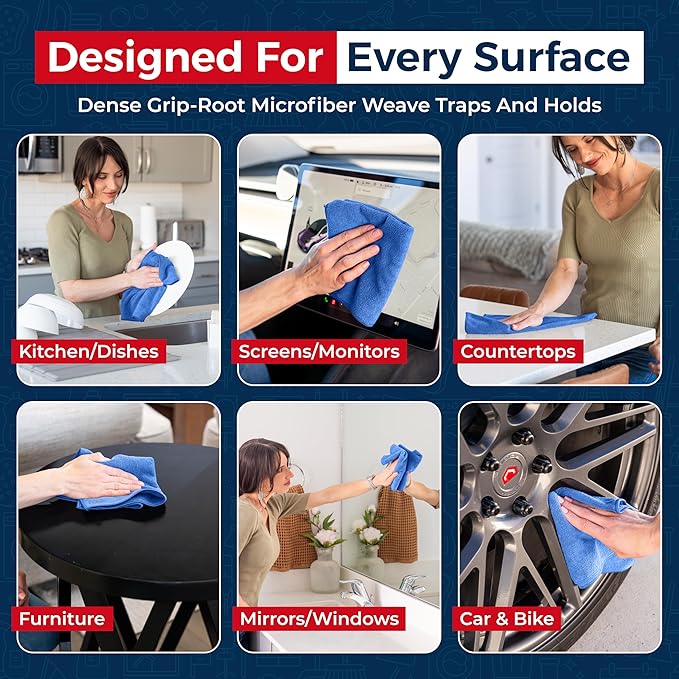 Premium 300GSM Microfiber Cleaning Cloth - 12.5"x12.5" High Performance - 1200 Washes, Ultra Absorbent Microfiber Towels for Cars Undercarriage, Rims & Engine Bay Cleaning - Microfiber Cloth