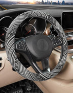Boho Steering Wheel Cover with Baja Blanket Cloth, Ethnic Style Auto Wheel Cover Made of Coarse Flax, Fits 14 1/2-15 1/4 inches Car Wheel