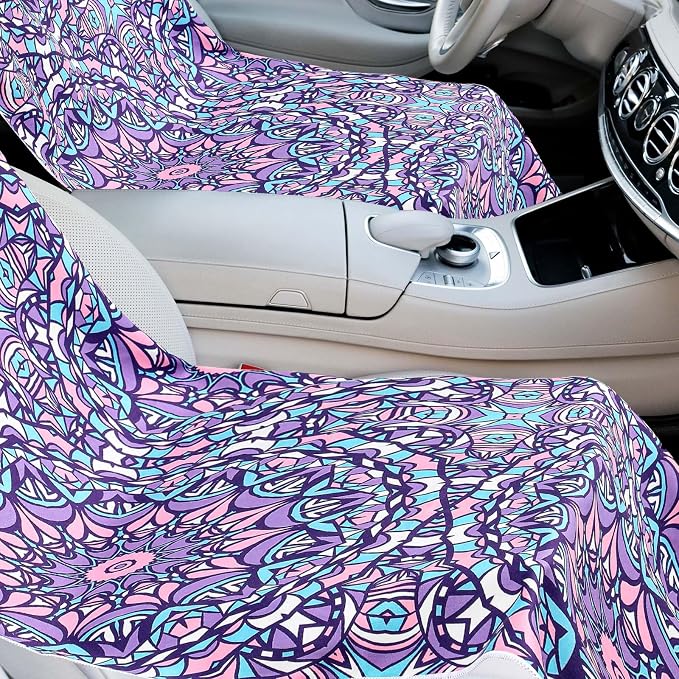 Car Seat Towel Covers with Storage Bag, 63 x 32 Inch Universal Non Slip Waterproof Sweat Protector for Car Truck, Gym Swimming Running, Machine Washable(2 Pack,Retro Kaleidoscope)