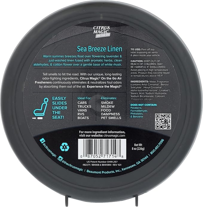 On The Go Odor Absorbing Solid Air Freshener, Sea Breeze Linen, 8-Ounce, Pack of 2