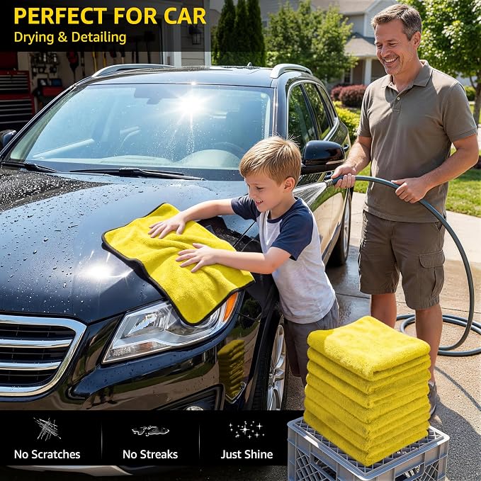 12-Pack Microfiber Cleaning Cloth, Car Drying Towels Car Detailing– XL Microfiber Towels for Cars, Trucks (15.7" x 15.7"), Ultra-Absorbent, Streak-Free, Scratch-Free, No Water Spots