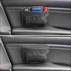 Reusable Adhesive Small Car Seat Side Pocket Organizer, No Residue Removable PU Leather Car Storage bag, Universal Vehicle Door & Console Pouch for Phone Keys Wallet etc, Black