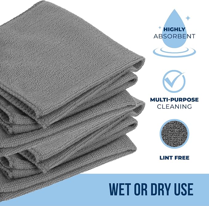 Chamois Cloth, Microfiber Cleaning Cloth 50 Pack, Borderless Towels Cleaning, Car Microfiber Towel, Drying Car Wash Towels (11.5" x 11.5", Grey)