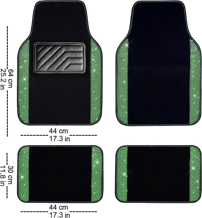 Shining Rhinestones Carpet, Bling Crystal Diamond Sparkly Glitter Car Floor Mats with Anti-Slip PVC Heel Pad Automotive Universal for SUV,Sedan,Car,Van,4pcs for Girl Women Green Diamond