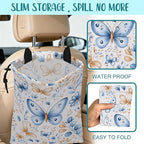 Car Garbage Bag Watercolor Blue Butterfly Hanging Canvas Car Trash Bag Drawstring Car Back Seat Organizer for Car Back Front Seat Console with Adjustable Buckle