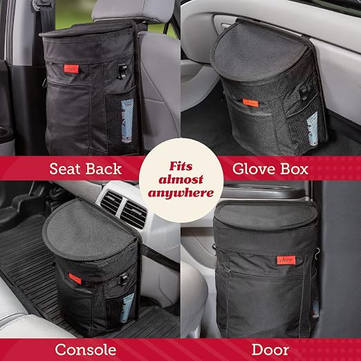 Spill-Proof Car Trash Can - Easy to Clean Hanging Garbage Bin - Leak-Proof Lid, Removable Liner, Waterproof - Keeps Truck, SUV, Car, Minivan Clean & Odor Free - 2.5 Gallon Tan Car Trash Can