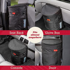 Spill-Proof Car Trash Can - Leakproof Liner & Flip-Top Lid Auto Trash Can - Hangs in Trucks & SUVs as Trunk Organizer - 2.5-Gal Mesh Pockets for Camper Accessories - 2.5 Gal, Gray, Round