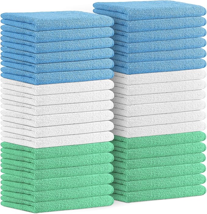 Microfiber Cleaning Cloths (Value Pack of 36) - Size 16 x 16 Inches, Highly Absorbent Cleaning Rags, Lint Free, Reusable and Washable, Microfiber Towels for Cars