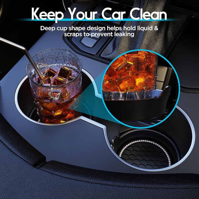 Car Cup Coaster Universal Non-Slip Cup Holders Bling Crystal Rhinestone Car Interior Accessories 2 Pack Black