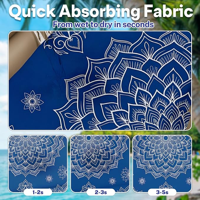 2 Pack Car Seat Towel Covers, Sweat-Proof Microfiber Seat Protectors for Gym, Running, Beach & Workout, Breathable Quick-Dry, Machine Washable, Blue Mandala Print, Universal Fit