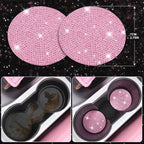 11 PCS Bling Car Accessories Set for Women, Sparkly Rhinestone Diamond Steering Wheel Cover, Bling Seat Belt Cushion, Shift Knob Cover, Push Start Button Ring, Car Cup Holder Coaster, Pink
