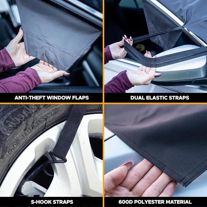 Windshield Cover for Ice and Snow | Enhanced 600D Oxford Fabric Windshield Frost Cover | Water, Heat & Sag-Proof Car Windshield Snow Cover | Suitable for Van & MPV | XX-Large (78 x 45 Inches)