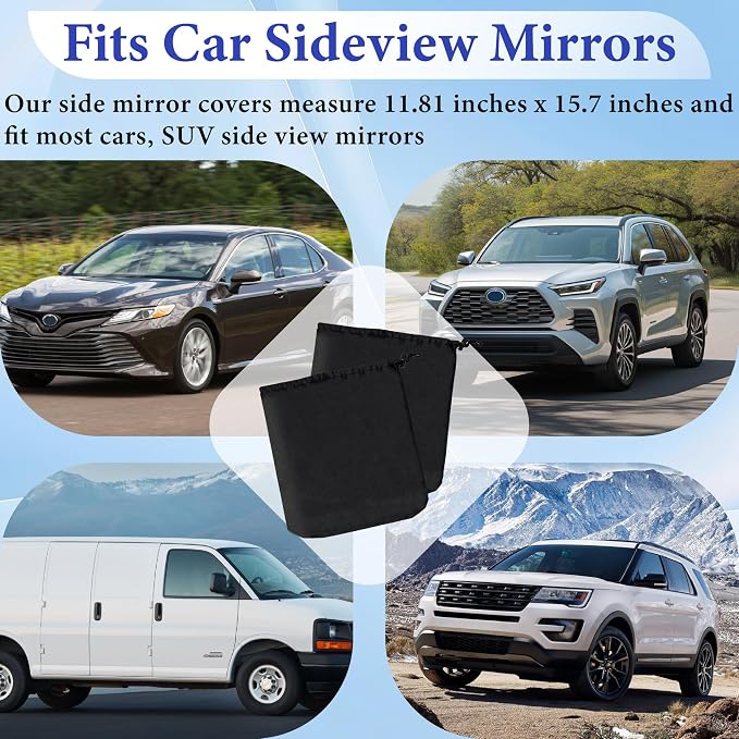6Pcs Side Mirror Covers, Waterproof Car Side Mirror Protection for Snow, Ice, Bird Droppings - Universal Fit for Cars, SUVs, Winter Rearview Guard, Auto Exterior Accessories with Drawstrings