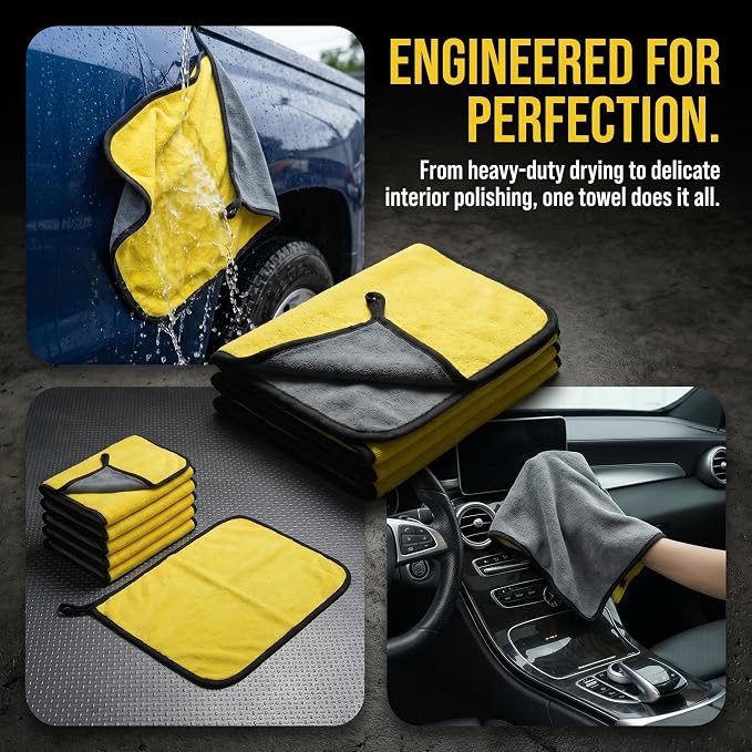 Microfiber Towels for Cars, 800GSM Car Cleaning Towels, Soft Microfiber Cleaning Cloths for Car Washing, Drying, Waxing, Buffing and Polishing, Scratch-Free Auto Detailing Towels, 6 Pack, 12 x 16 Inch