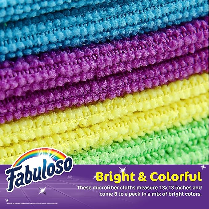 Microfiber Cleaning Cloths for Home & Car, Lint-Free Scratch-Free Rags for Glass, Kitchen & Wood, Reusable Machine Washable, Absorbent for Dusting & Wiping, Rainbow, 13 x 13 in, 8 Count