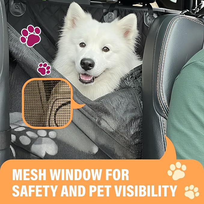 Dog Car Seat Cover for Back Seat, Waterproof Pet Protection Hammock, SUV Truck Car Backseat Protector with Safety Features, Blue